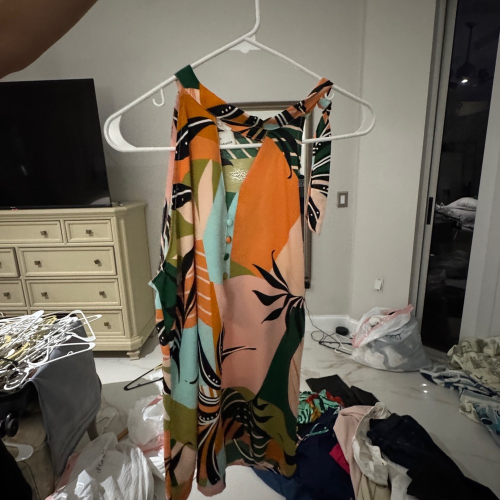 Asymmetrical Orange and Green Sleeveless Tank Top